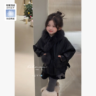 Spring韩国童装2025年冬季新款亲子皮衣狐狸毛羽绒服女童保暖外套