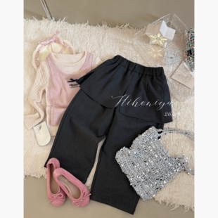 Spring韩国童装2026春季新款亲子韩系假两件屁帘裤女童宽松休闲裤