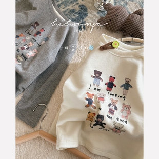 亲子小熊甜美磨毛长袖 新款 T恤女童卫衣 2025年冬季 Spring韩国童装