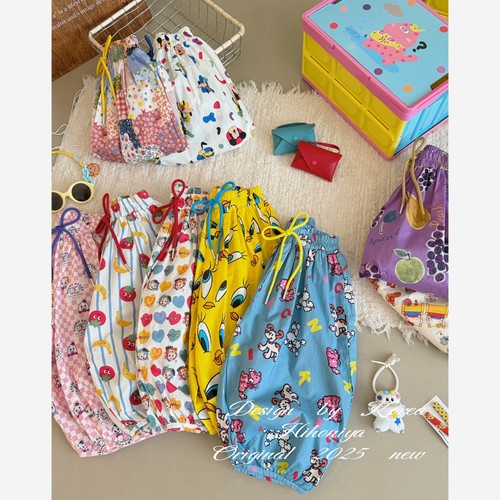 Spring韩国童装2025年夏季新款少女感卡通透气排汗灯笼裤女童裤子