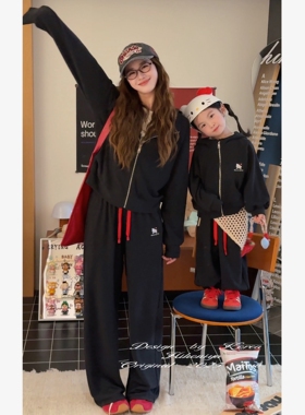 Spring韩国童装2025年秋季新款亲子Kitty长袖卫衣套装女童两件套