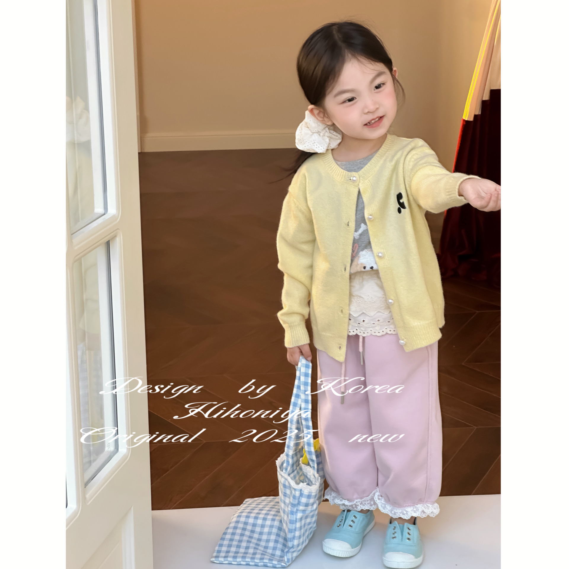Spring韩国童装2025年春季新款亲子宽松蕾丝边韩版卫裤女童休闲裤