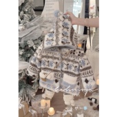 Spring韩国童装 亲子费尔岛羊羔毛连帽外套女童保暖衣服 2025年冬季