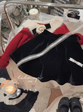 Spring韩国童装2025年冬季新款亲子轻奢撒银气质绒裙裤女童半身裙