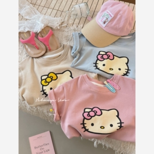 亲子KT猫印花亲肤宽松短袖 新款 女童T恤 2026年夏季 Spring韩国童装