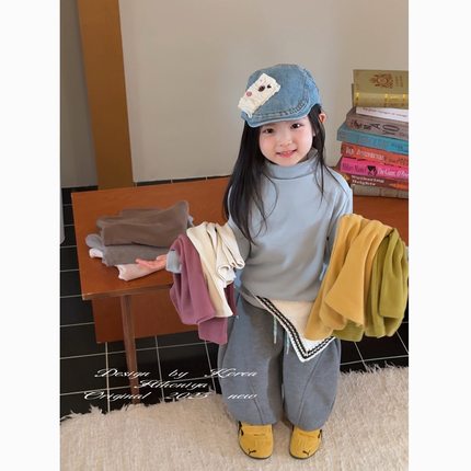 Spring韩国童装2025年秋冬新款亲子糖果高领打底衫女童内搭T恤衫