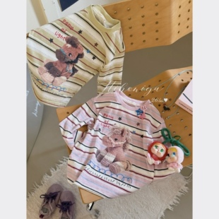 亲子条纹韩系长袖 新款 上衣女童圆领T恤 2026年春季 Spring韩国童装