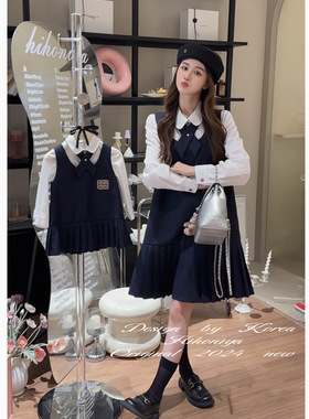 Spring韩国童装2025秋季新款气质学院风无袖a字马甲裙韩版亲子款