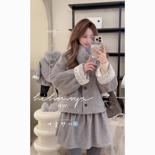 Spring韩国童装2025冬季新款亲子狐狸毛领呢子羽绒服女童保暖外套