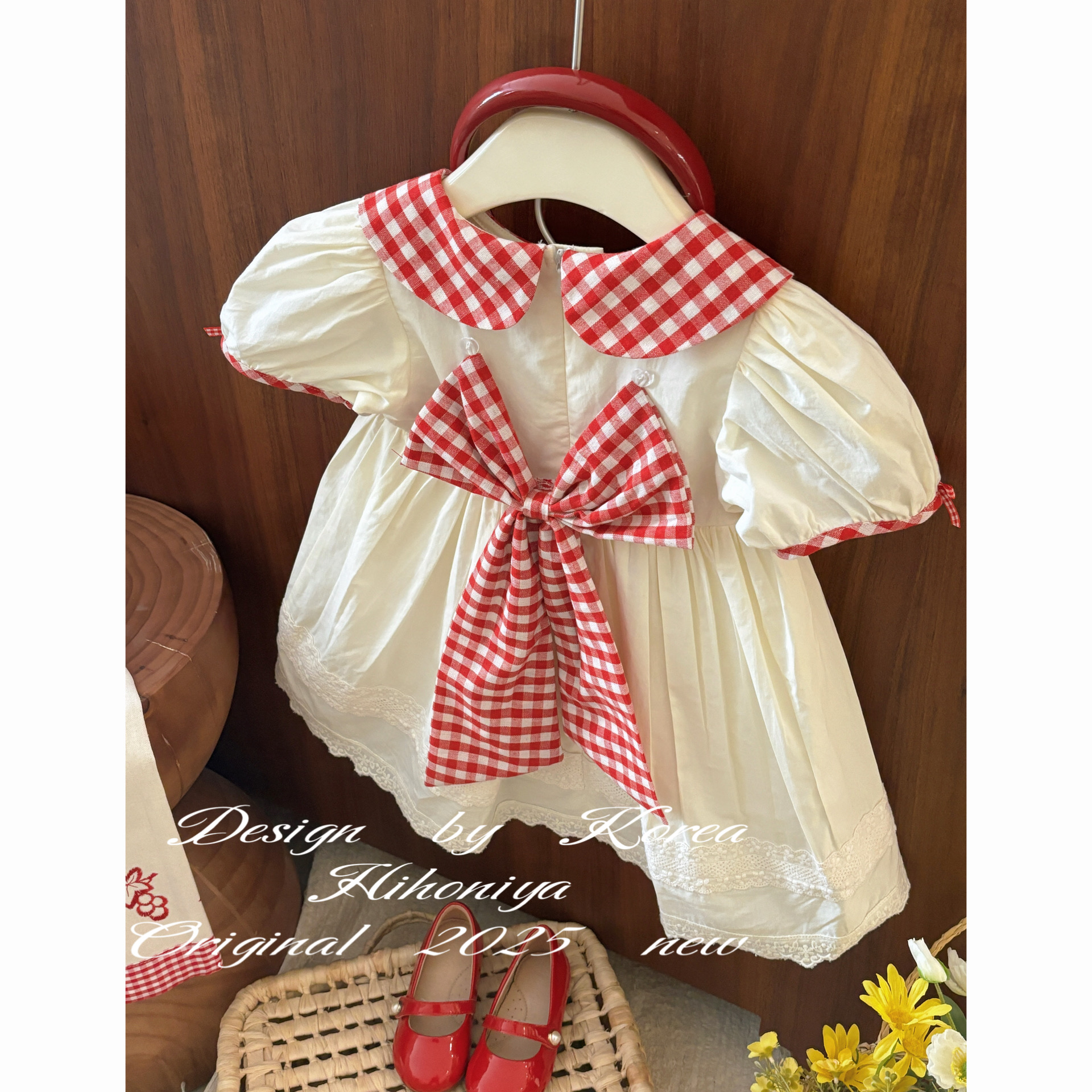 Spring韩国童装2025年夏季新款宝宝甜美娃娃领连衣裙女童短袖裙子