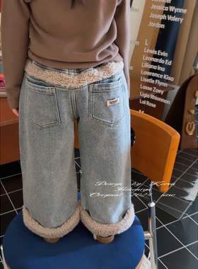 Spring韩国童装2025秋冬新款宝宝仿羔毛加绒牛仔裤女童保暖休闲裤