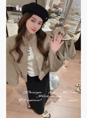 Spring韩国童装2025秋冬新款复古短款小个子加绒外套韩版亲子款