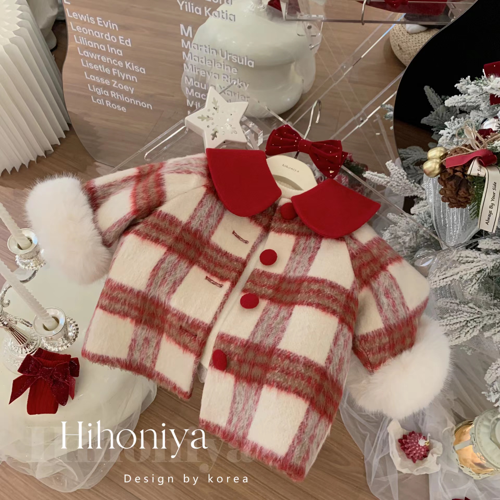 红格纹亲子羽绒大衣女