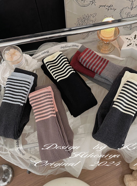 Spring韩国童装2025秋冬新款舒适百搭条纹拼接韩版加绒打底宝宝款