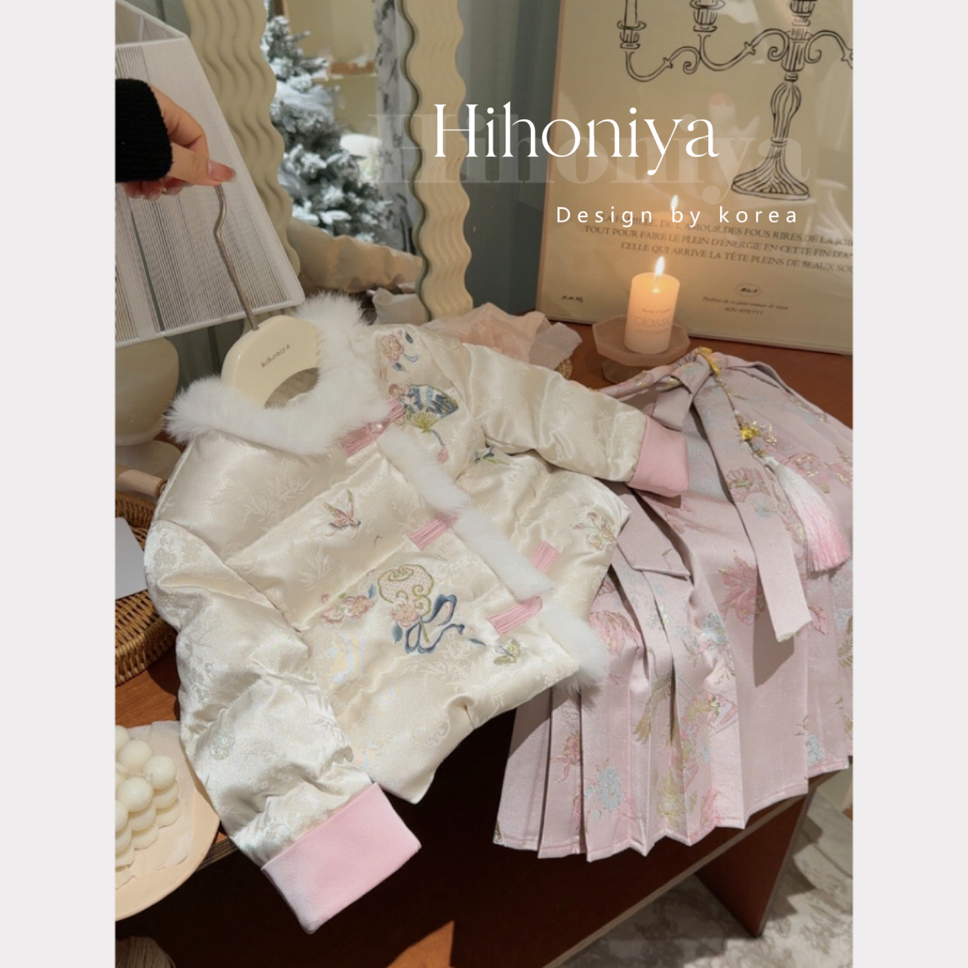 Spring韩国童装2024秋冬亲子国风兔毛90白鸭绒羽绒服女童保暖外套