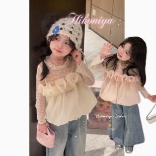 亲子甜美荷叶边蕾丝减龄上衣女童T恤 新款 Spring韩国童装 2026夏季