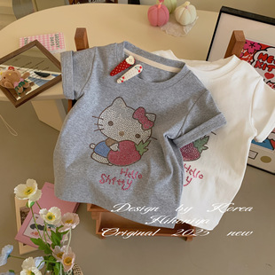 短袖 Spring韩国童装 亲子草莓Kitty韩版 新款 女童圆领T恤 2025春夏季