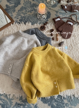 Spring韩国童装2025年冬季新款亲子设计感下摆开叉毛衣女童针织衫