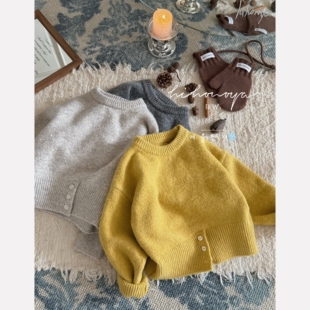 Spring韩国童装2025年冬季新款亲子设计感下摆开叉毛衣女童针织衫