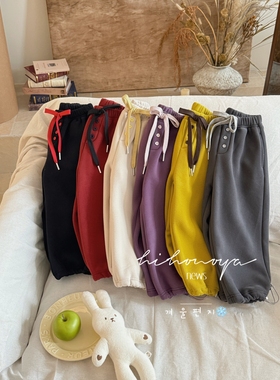 Spring韩国童装2025冬季新款亲子撞色宽松加绒卫裤女童保暖休闲裤