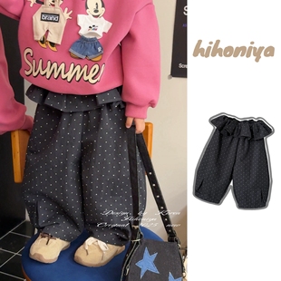 女童休闲裤 Spring韩国童装 亲子波点花边精致波点裤 新款 2025年秋季