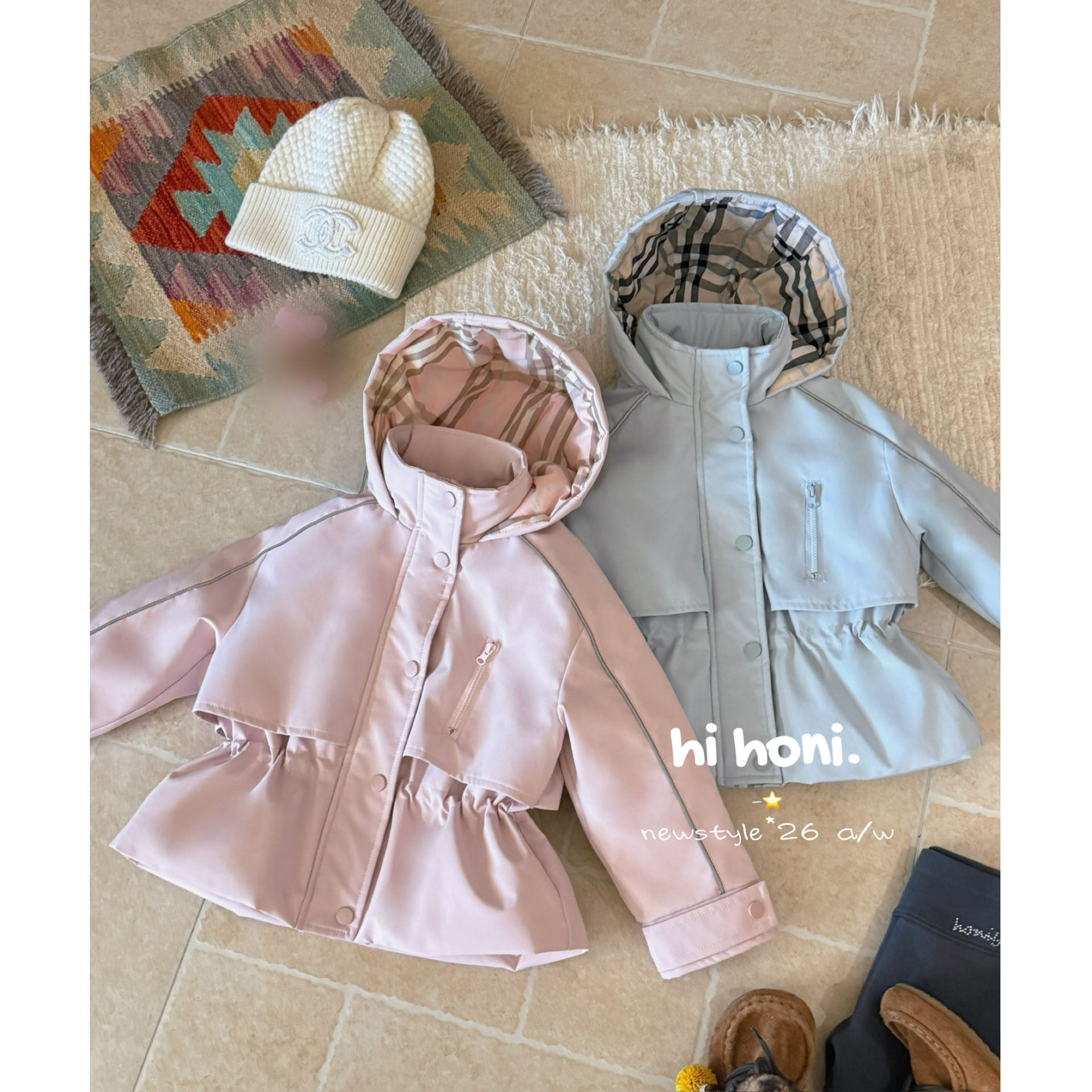 Spring韩国童装2026冬季新款亲子格纹拼接三防外套女童韩版羽绒服