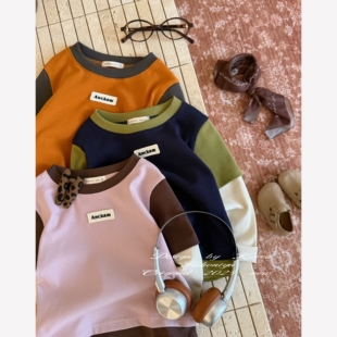 亲子撞色假三件长袖 新款 T恤女童圆领卫衣 2025秋季 Spring韩国童装