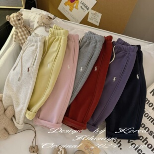 亲子款 Spring韩国童装 卫裤 慵懒显瘦纯色刺绣抽绳韩版 2024秋冬新款