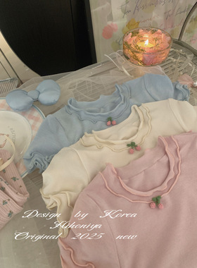 Spring韩国童装2025夏季新款宝宝花边小草莓韩版短袖女童圆领T恤