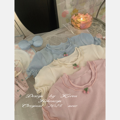 Spring韩国童装2025夏季新款宝宝花边小草莓韩版短袖女童圆领T恤