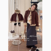 2024冬季 新款 复古麂皮绒牛角扣立领韩版 Spring韩国童装 外套亲子款