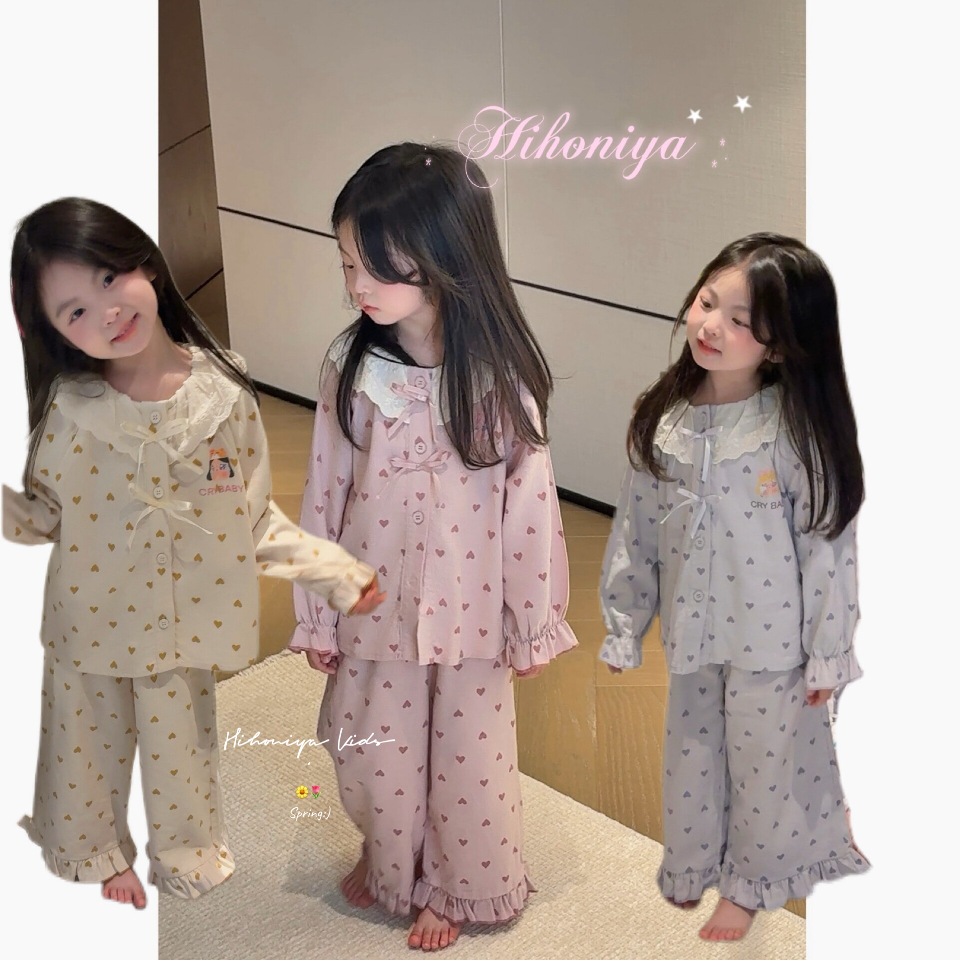 Spring韩国童装2026春夏新款亲子花边领家居服两件套女童睡衣套装