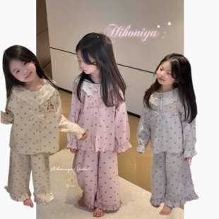 亲子花边领家居服两件套女童睡衣套装 Spring韩国童装 2026春夏新款