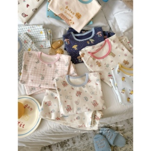 Spring韩国童装 宝宝卡通家居服女童圆领睡衣两件套 2025年秋冬新款