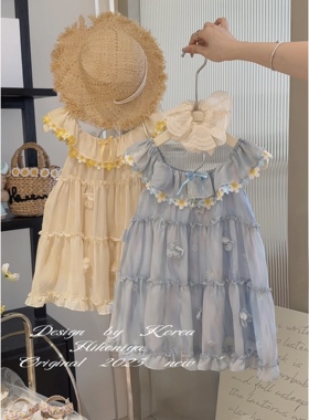 Spring韩国童装2025年夏季新款亲子雏菊雪纺飞袖连衣裙女童A字裙