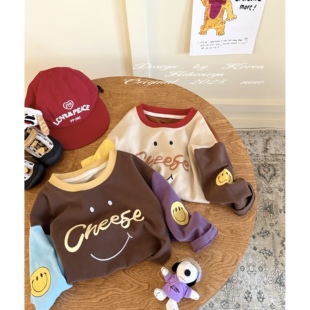 亲子笑脸撞色拼接长袖 新款 女童圆领卫衣 2025年秋季 Spring韩国童装