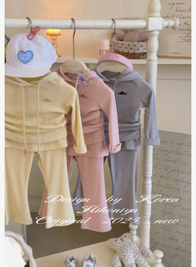 Spring韩国童装2025春季宝宝连帽卫衣屁帘喇叭韩版套装女童两件套