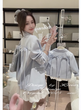 Spring韩国童装2025年春季亲子高级感小清新蓝色韩版外套女童西服