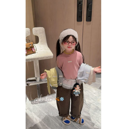 Spring韩国童装2026年秋季新款亲子纯色圆领舒适打底衫女童针织衫