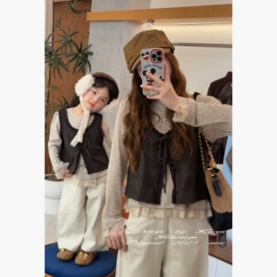 亲子蕾丝拼接绑带马甲套装 新款 女童两件套 2025秋季 Spring韩国童装