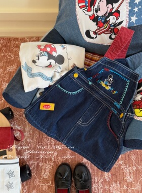 Spring韩国童装2025年秋季新款宝宝撞色米奇牛仔背带裙女童背心裙