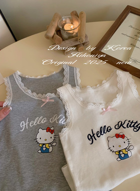 Spring韩国童装2025夏季亲子Kitty外套蕾丝背心韩版女童无袖上衣
