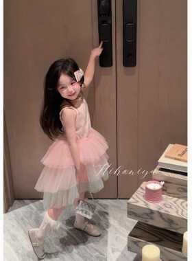Spring韩国童装2026年夏季新款宝宝高定亮片渐变公主裙女童吊带裙