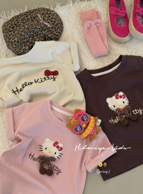 Spring韩国童装2026年夏季新款亲子甜美立体凯蒂韩系短袖女童T恤