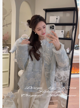 Spring韩国童装2024冬季亲子款国风提花韩版外套女童保暖羽绒外套