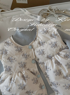 Spring韩国童装2024冬季新款时尚洋气碎花加厚保暖韩版马甲宝宝款