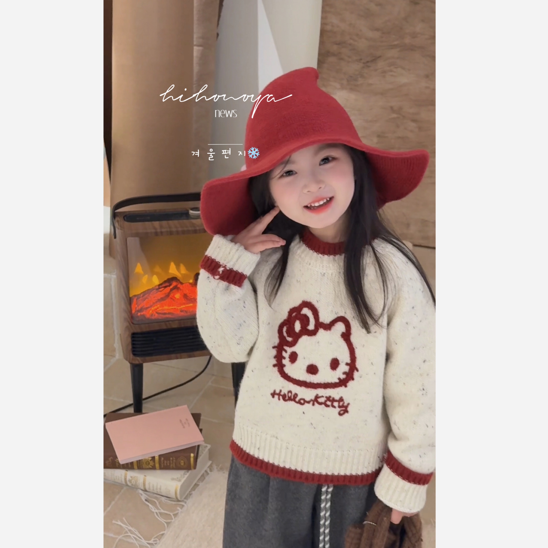 Spring韩国童装2025冬季新款亲子花纱凯蒂软糯减龄毛衣女童针织衫