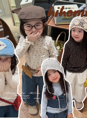 Spring韩国童装2025年秋季新款宝宝花边碎花天丝打底衫女童针织衫