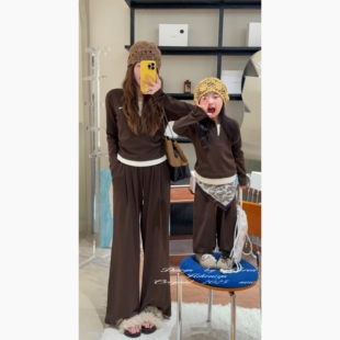 女童长裤 Spring韩国童装 亲子假两件显瘦套装 新款 两件套 2025年秋季