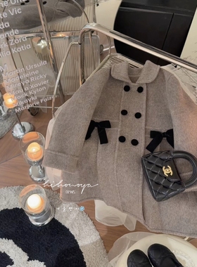 Spring韩国童装2025冬季新款宝宝精致洋气撞色呢大衣女童保暖外套